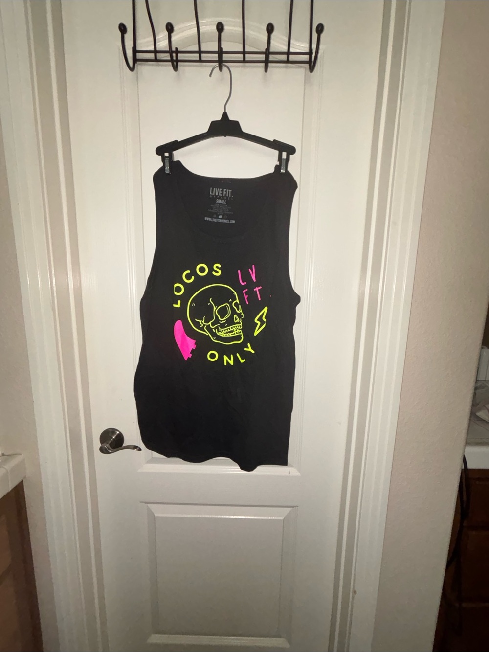 Live Fit. Men’s Black Tank Top with Neon Skull Graphic